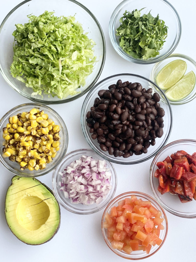 Ingredients for making black bean fiesta salad