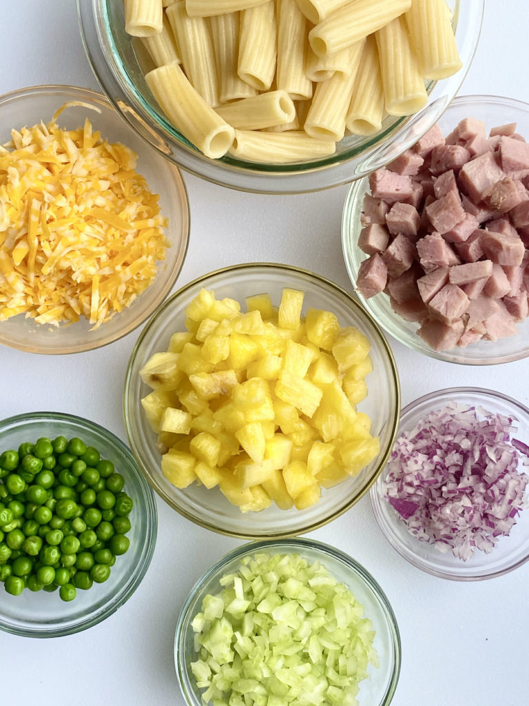 Ingredients for the ham and pineapple salad recipe.