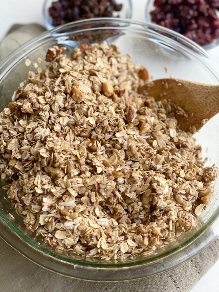 Bowl with mixed ingredients before baking