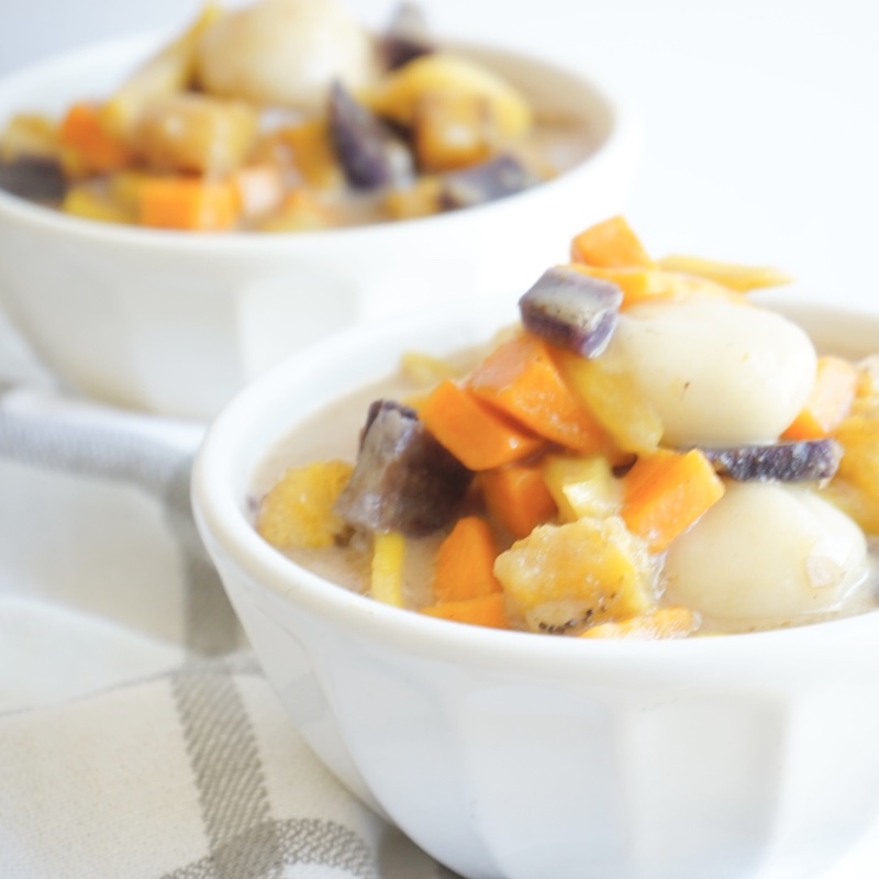 Ginatang bilo bilo in a white bowl