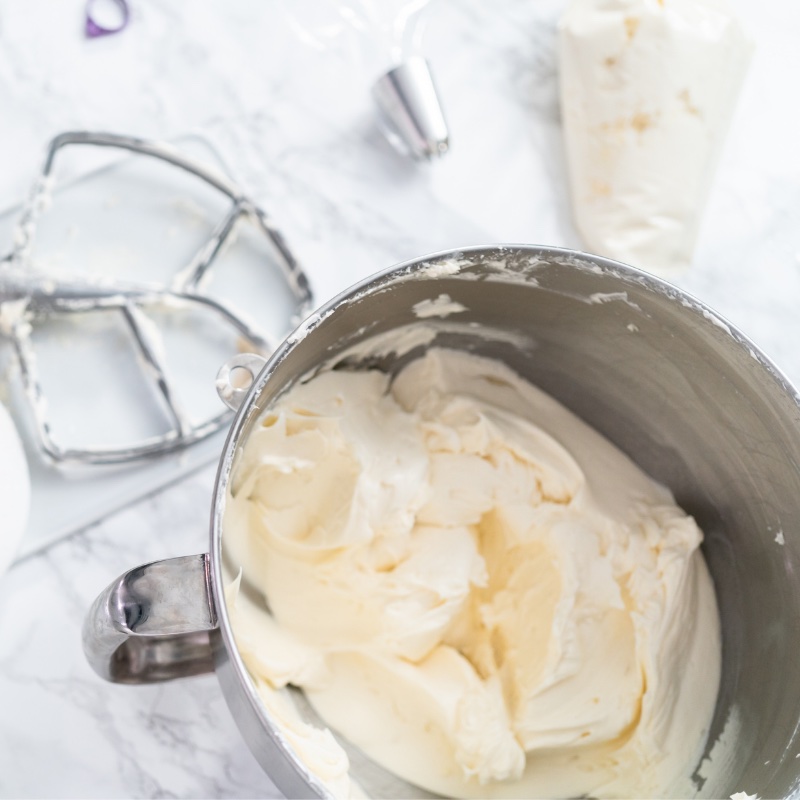 buttercream in the mixing bowl