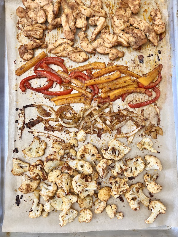 chicken fajita on a baking pan