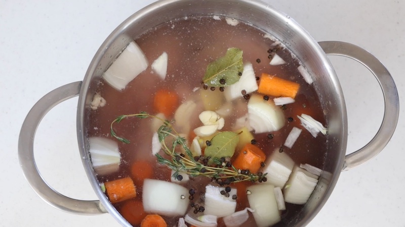 chicken broth in the pot