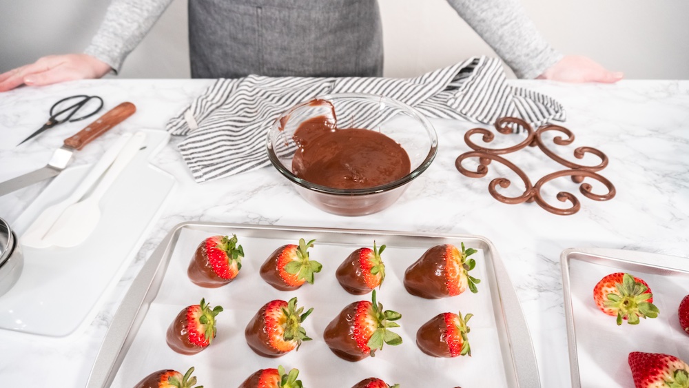 Homemade Chocolate Covered Strawberries on the table