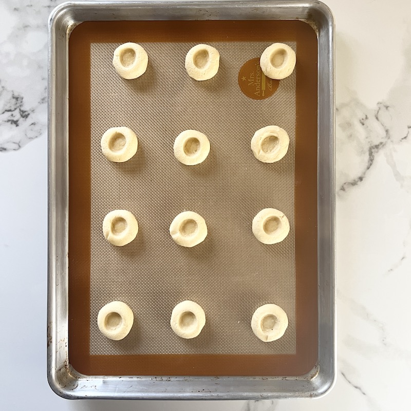 Thumbprint Cookies on the baking pan