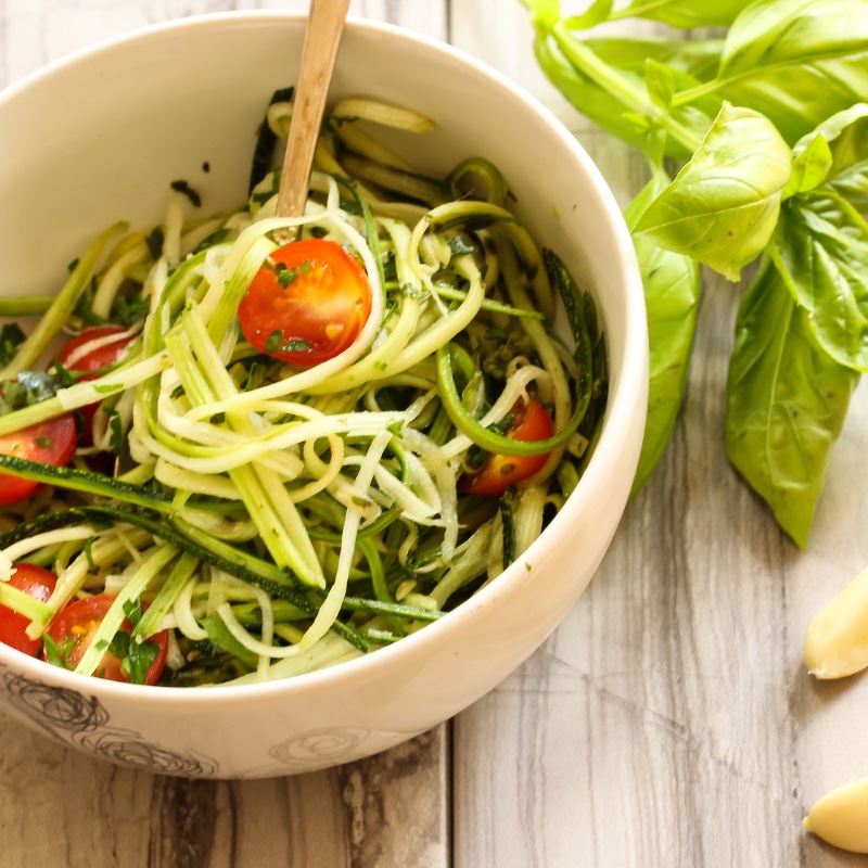Zucchini Noodles with Pesto in a bowl