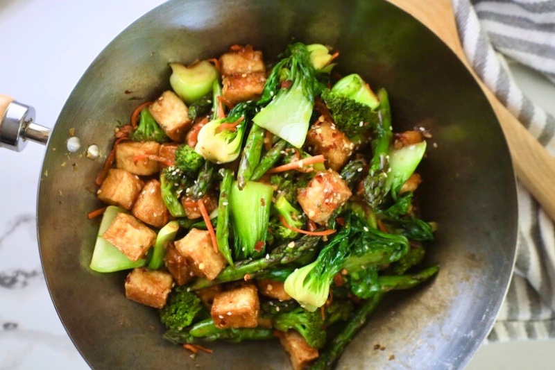Tofu and Veggie Stir Fry tofu and vegetables in a frying pan
