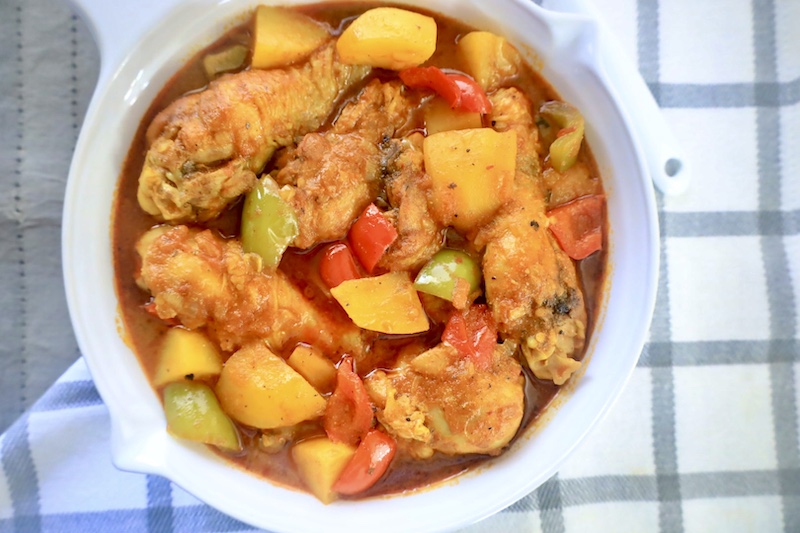 chicken stew in the white platter