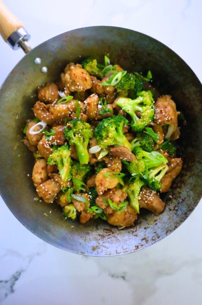 Chicken and Broccoli Stir Fry in the wok