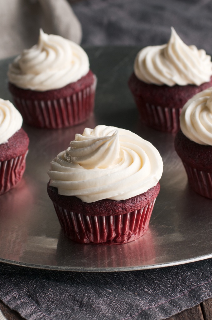Red Velvet Cupcakes on a silver plate