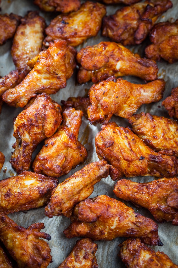 Honey BBQ Chicken Wings on the baking sheet pan